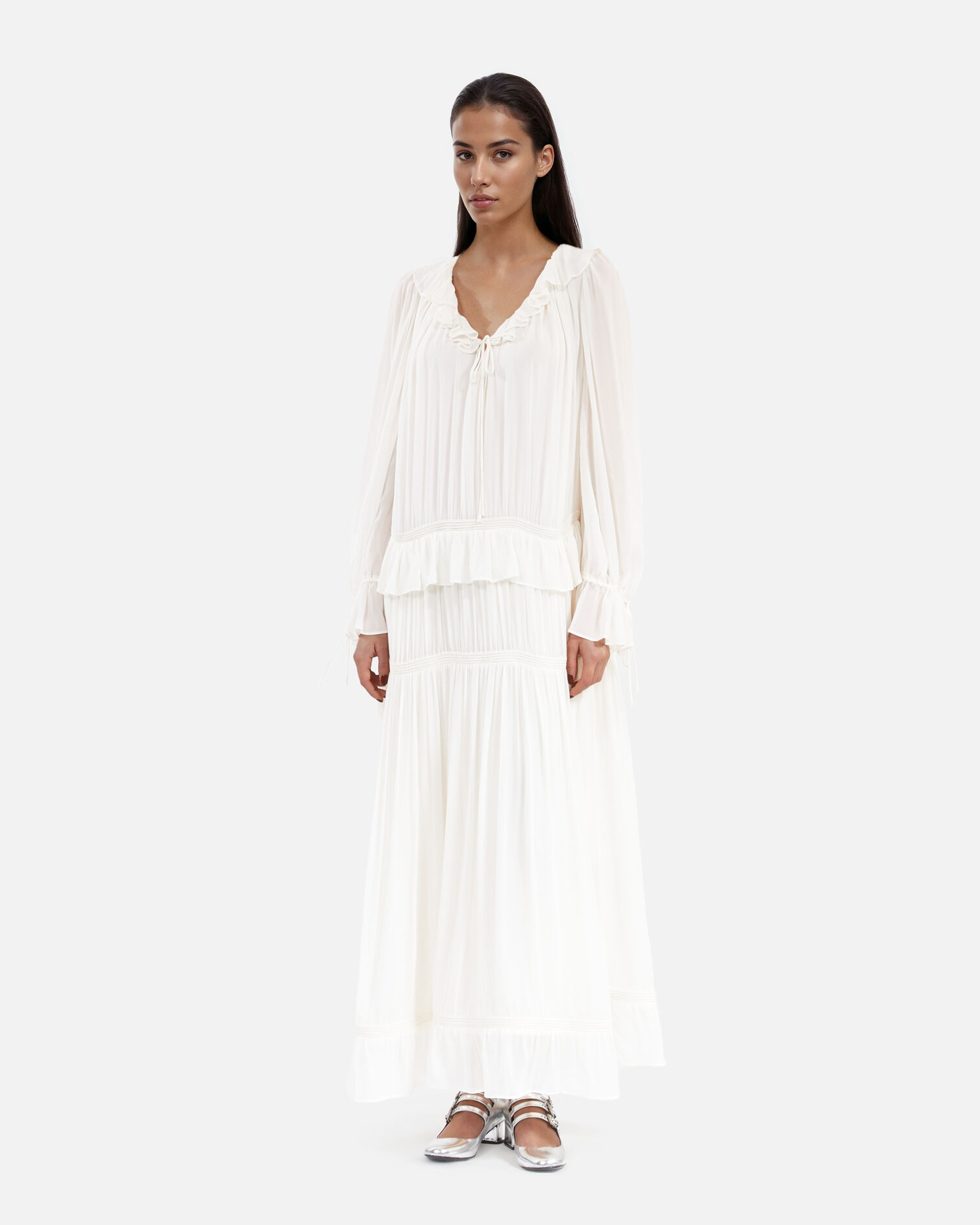 Ecru lavaliere collar dress, ECRU, hi-res image number null