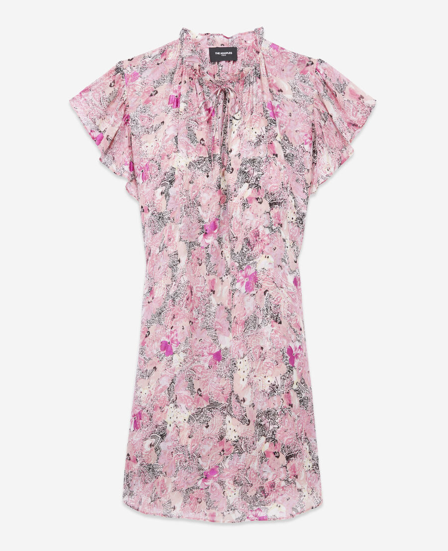 robe courte rose manches à volants motifs