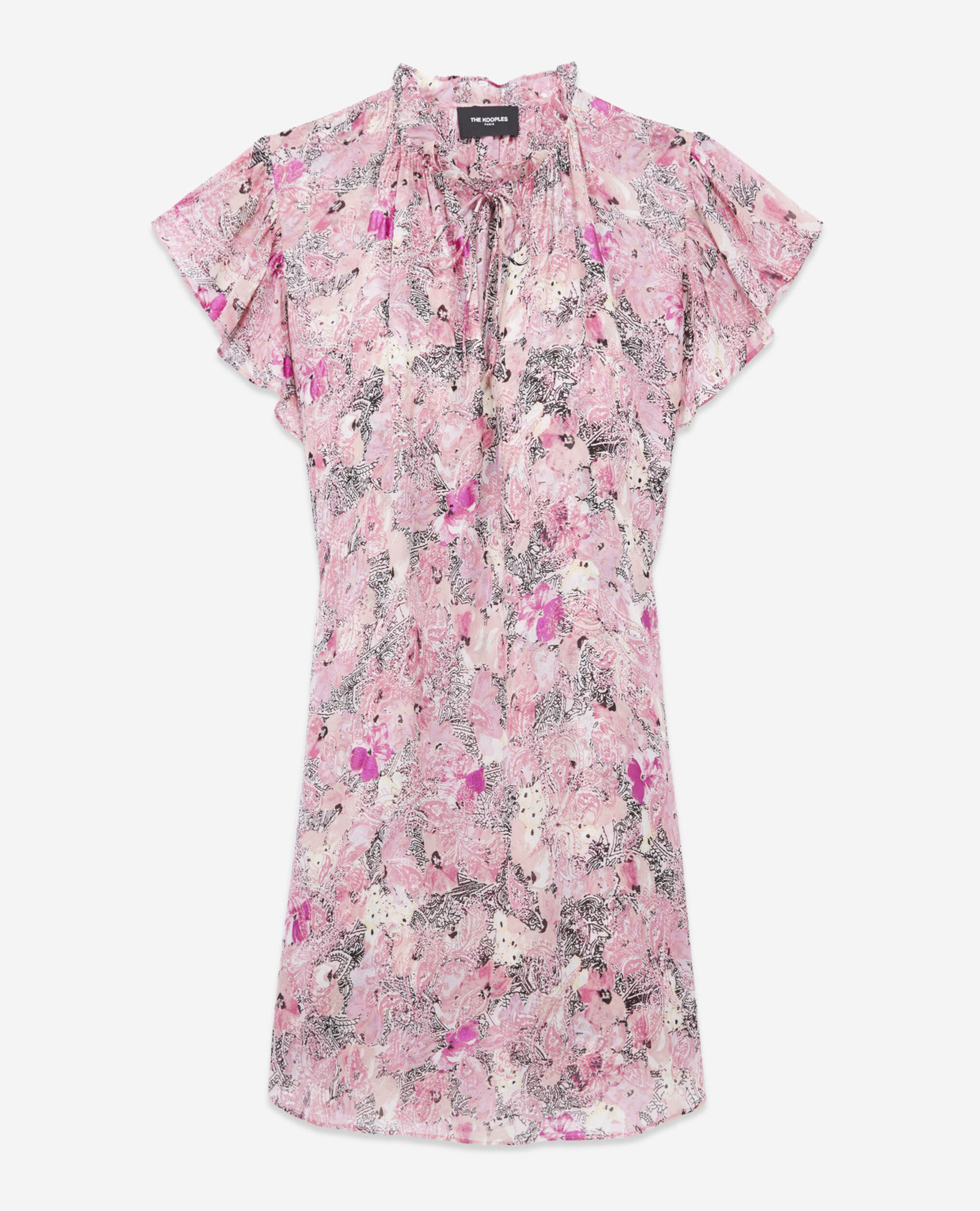 Robe courte rose manches à volants motifs, PINK, hi-res image number null