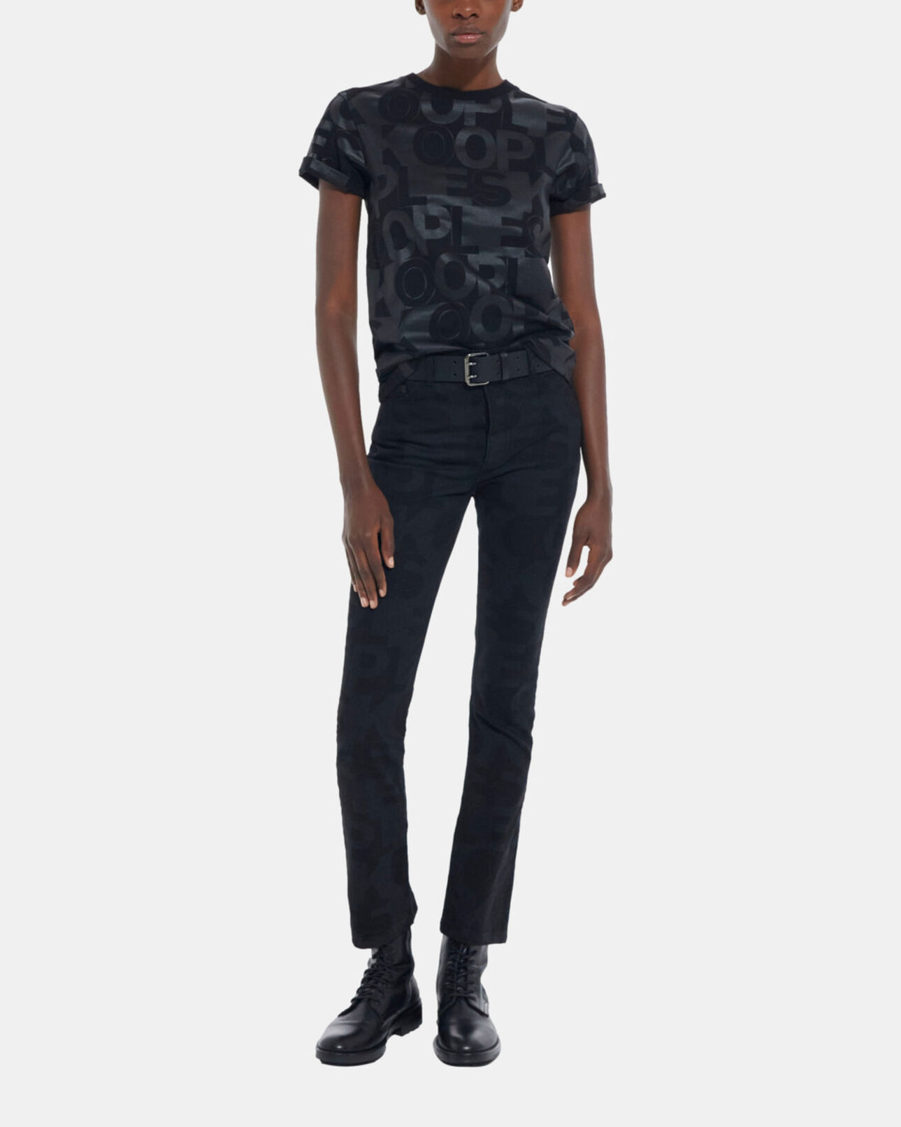 The Kooples DAMEN BLACK t-shirt mit schwarzem the kooples logo