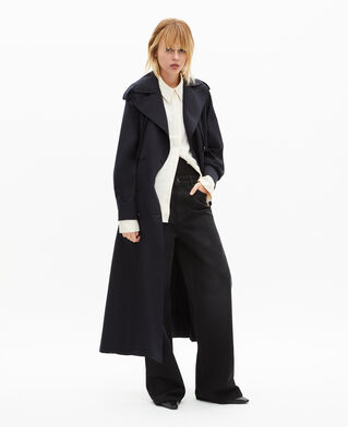 The Kooples DAMEN NAVY fl&uuml;ssiger trenchcoat aus wollgemisch in marine