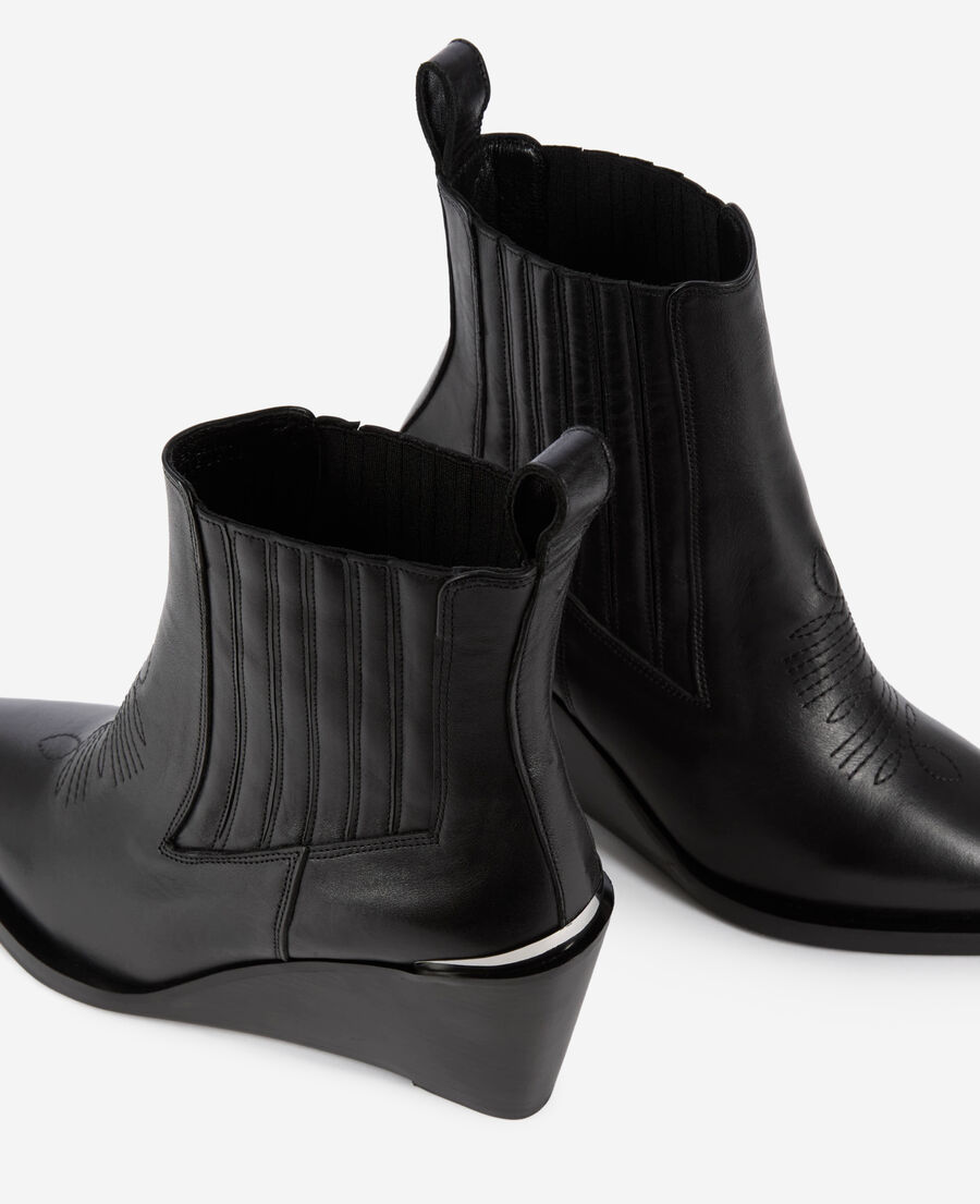 The Kooples WOMEN BLACK western ankle boots in black leather