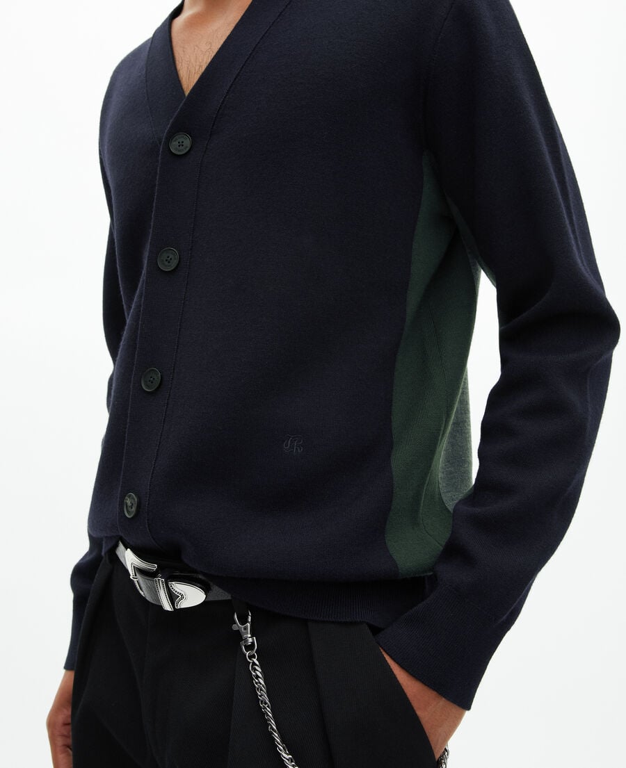 The Kooples HOMME NAVY-GREEN cardigan en laine double face marine