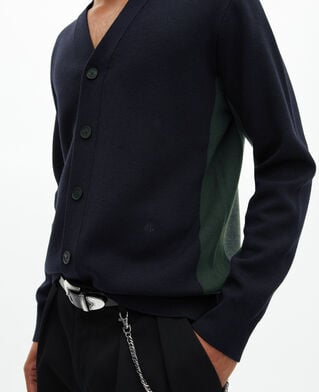 The Kooples HOMME NAVY-GREEN cardigan en laine double face marine