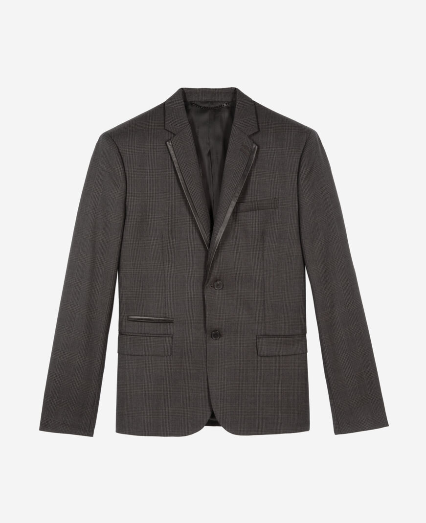 The Kooples MEN DARK GREY prince of wales grey wool suit jacket