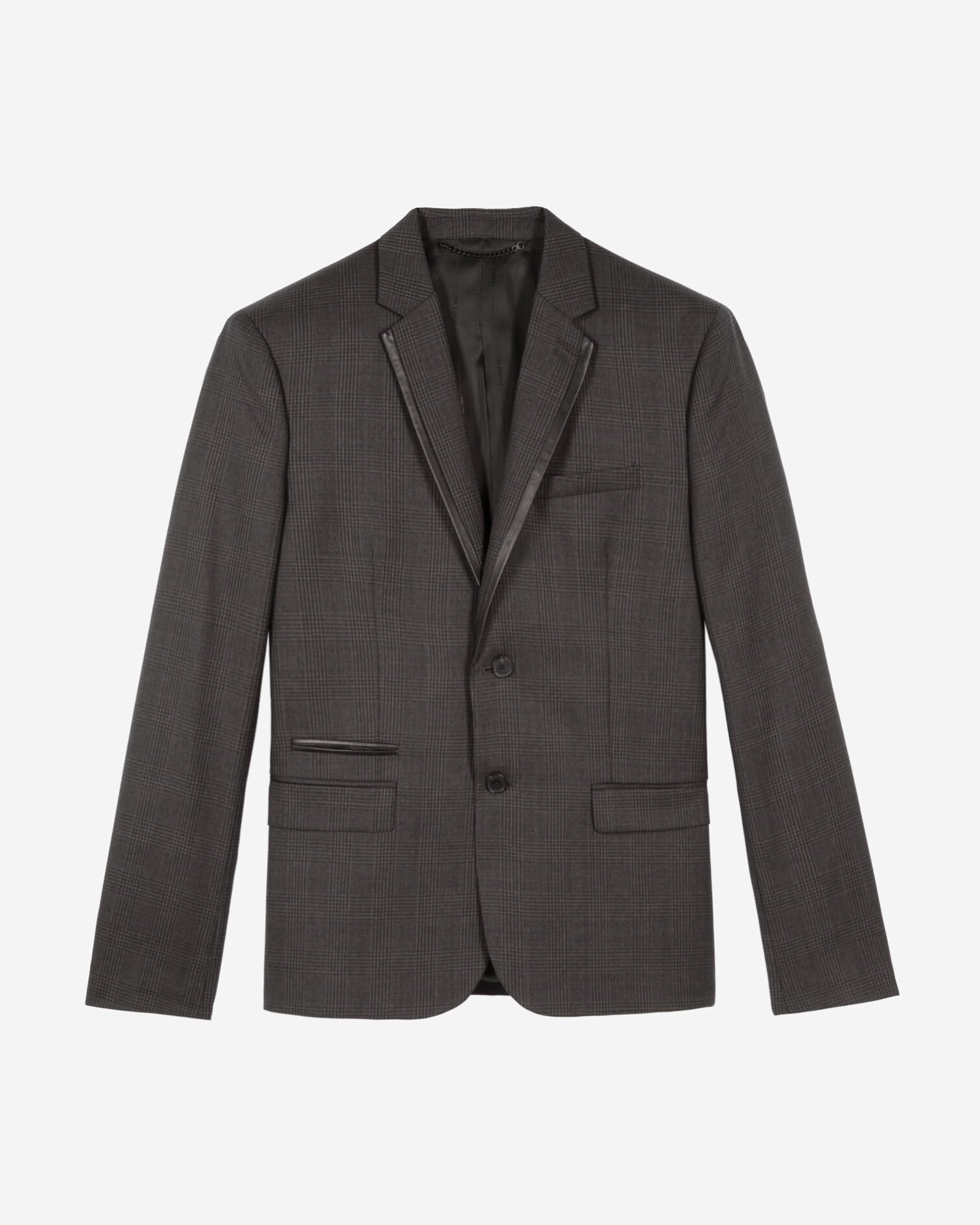 Prince of Wales grey wool suit jacket, DARK GREY, hi-res image number null