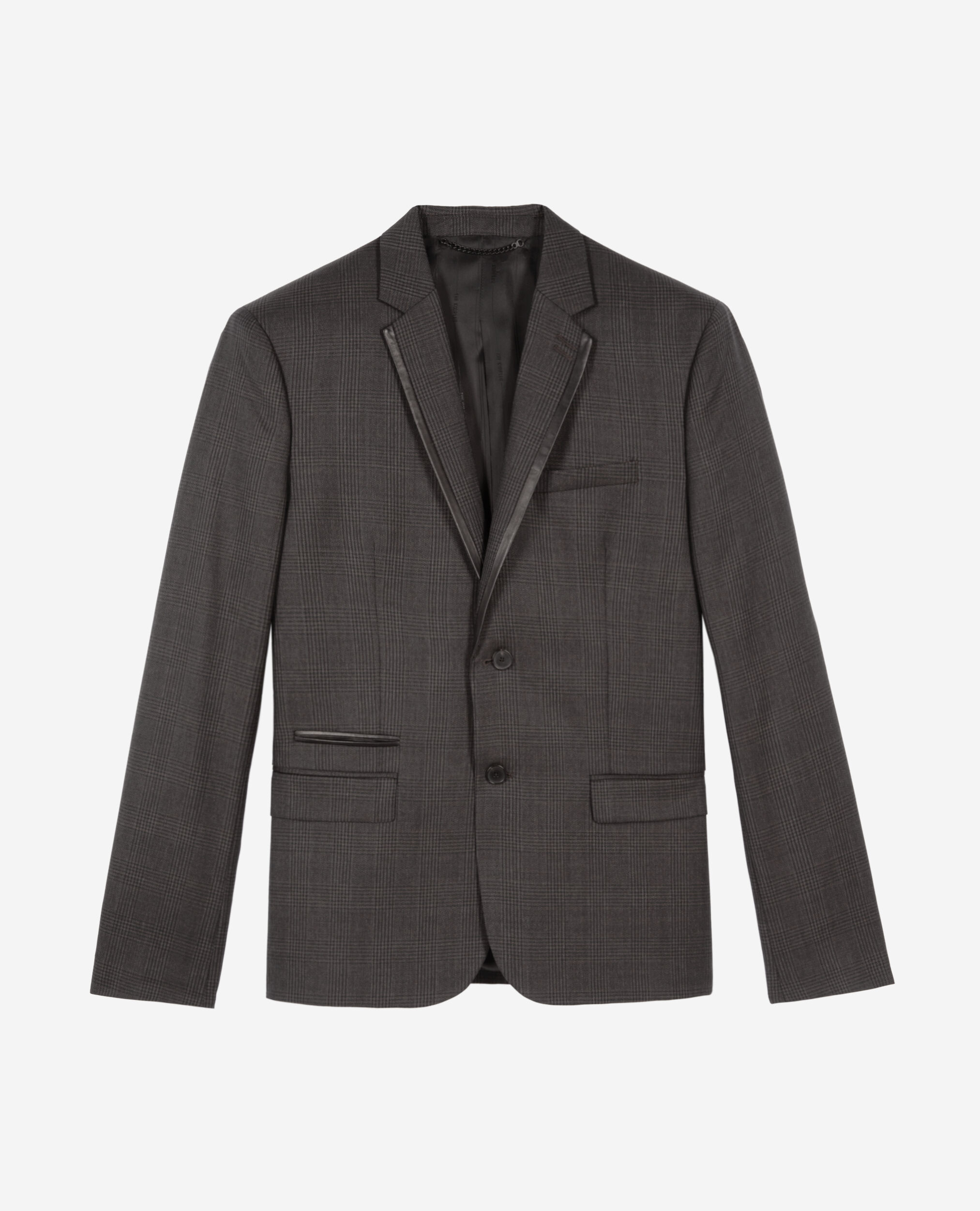 Prince of Wales grey wool suit jacket, DARK GREY, hi-res image number null