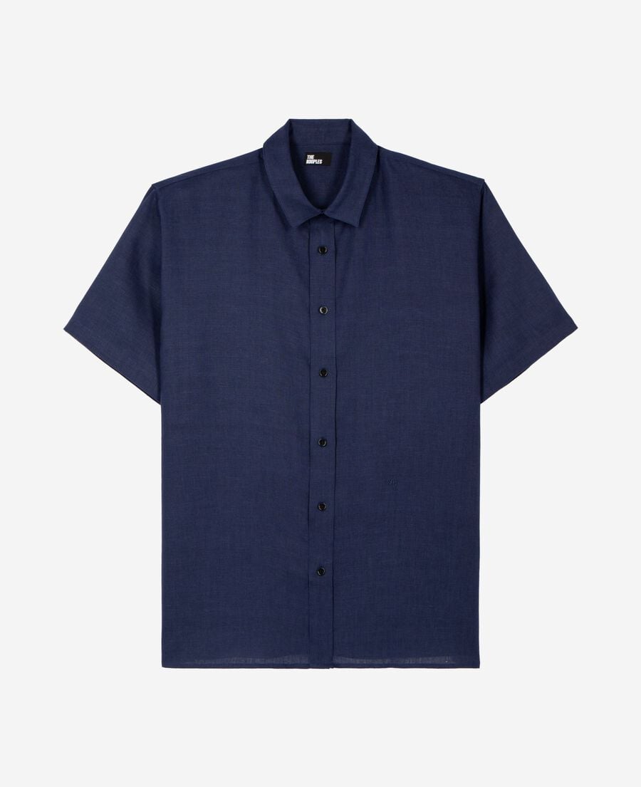 The Kooples MEN NAVY short-sleeved navy linen shirt