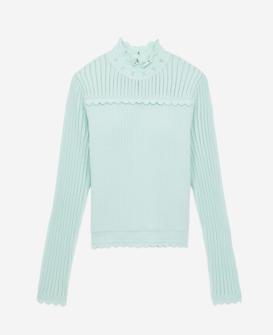 cropped almond green sweater in openwork knit