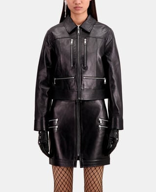 The Kooples WOMEN BLACK black leather biker jacket with zipper