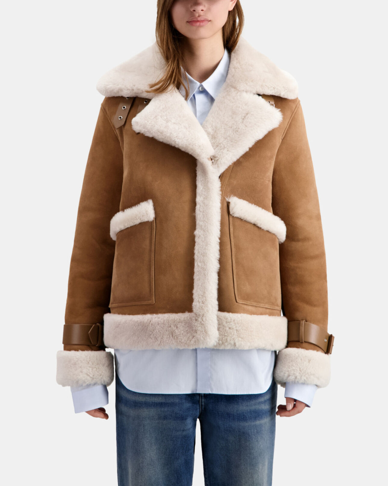 The Kooples WOMEN BEIGE camel shearling jacket