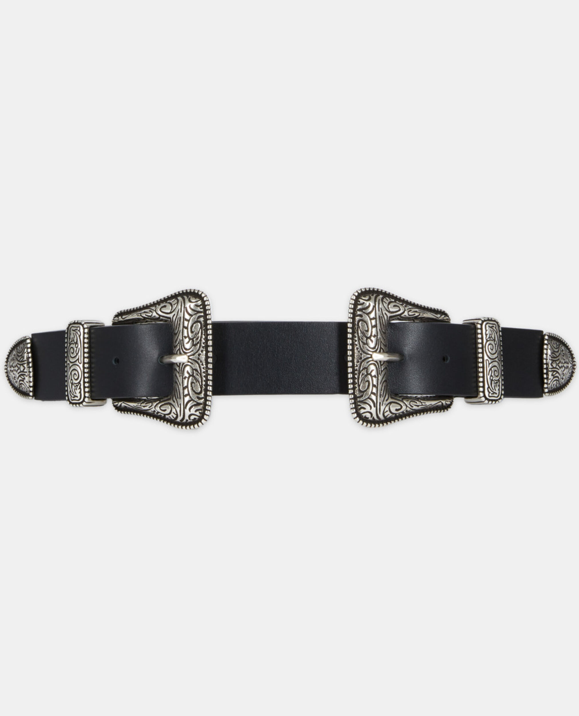 Wide black leather belt, BLACK, hi-res image number null