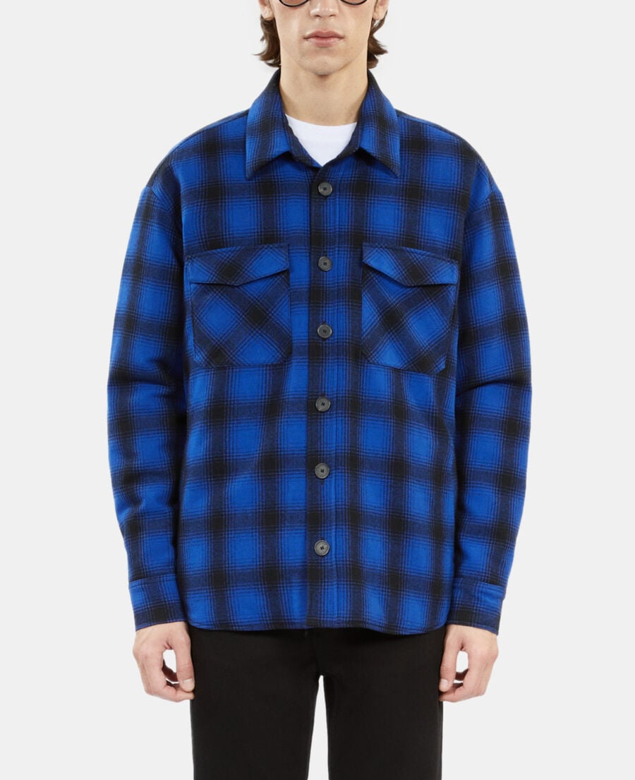 The Kooples HOMME BLUE BLACK blouson type surchemise à carreaux