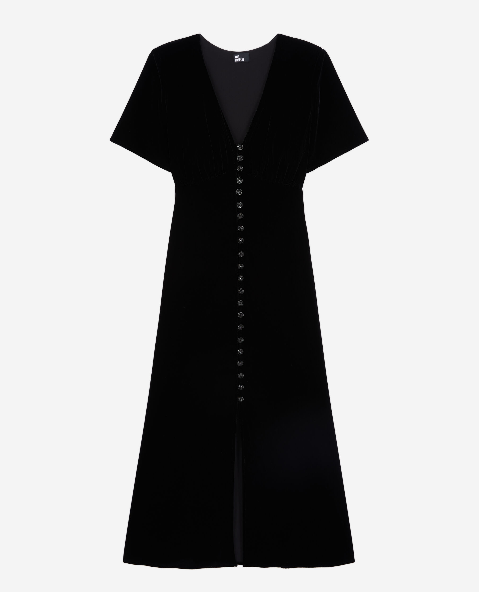 Vestido largo negro terciopelo botonadura, BLACK, hi-res image number null