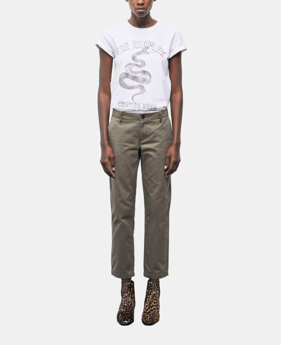 khaki patchwork straight-cut pants