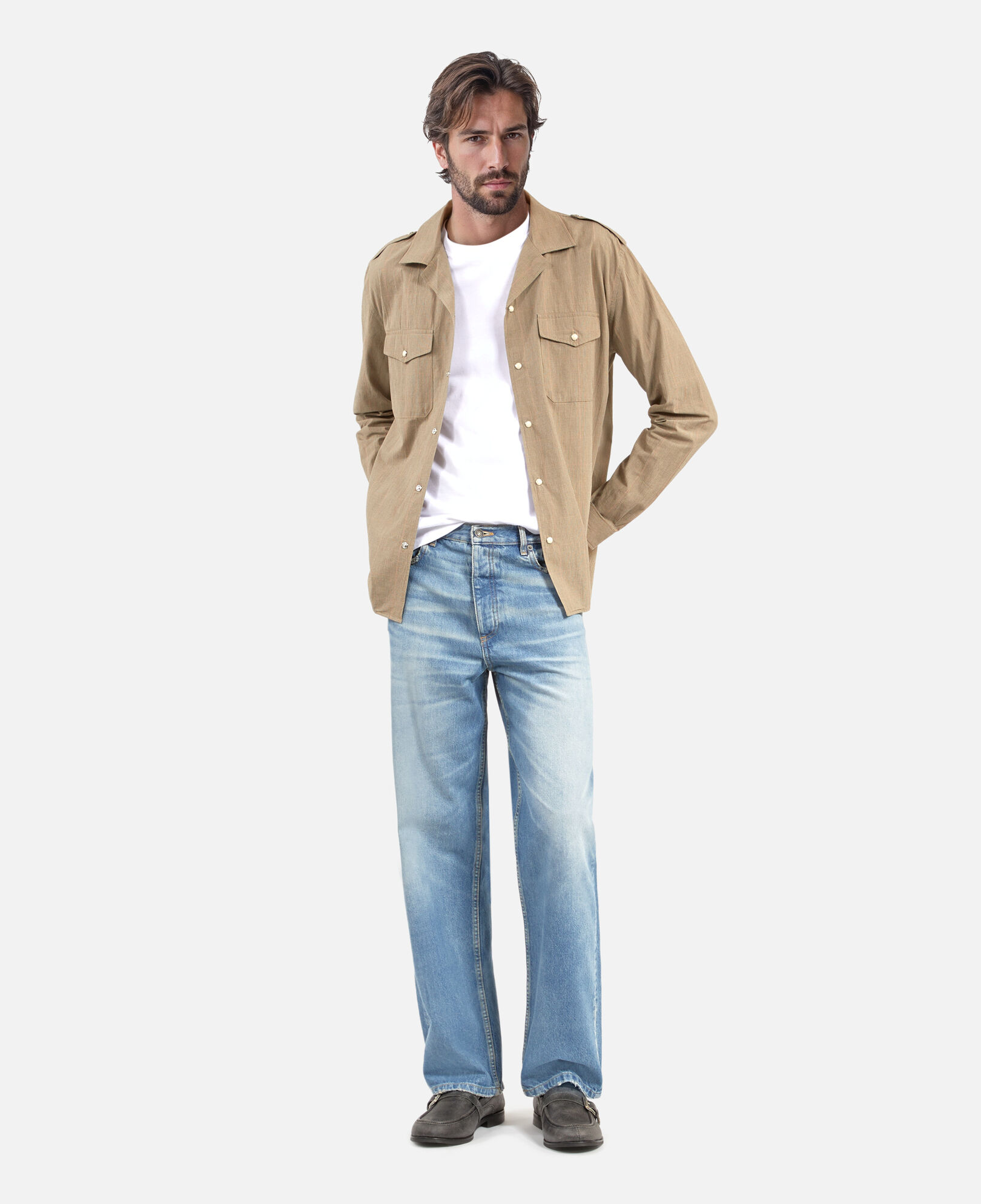 The Kooples HERREN BEIGE / BROWN / BLACK langärmeliges hemd mit mikro-karomotiv