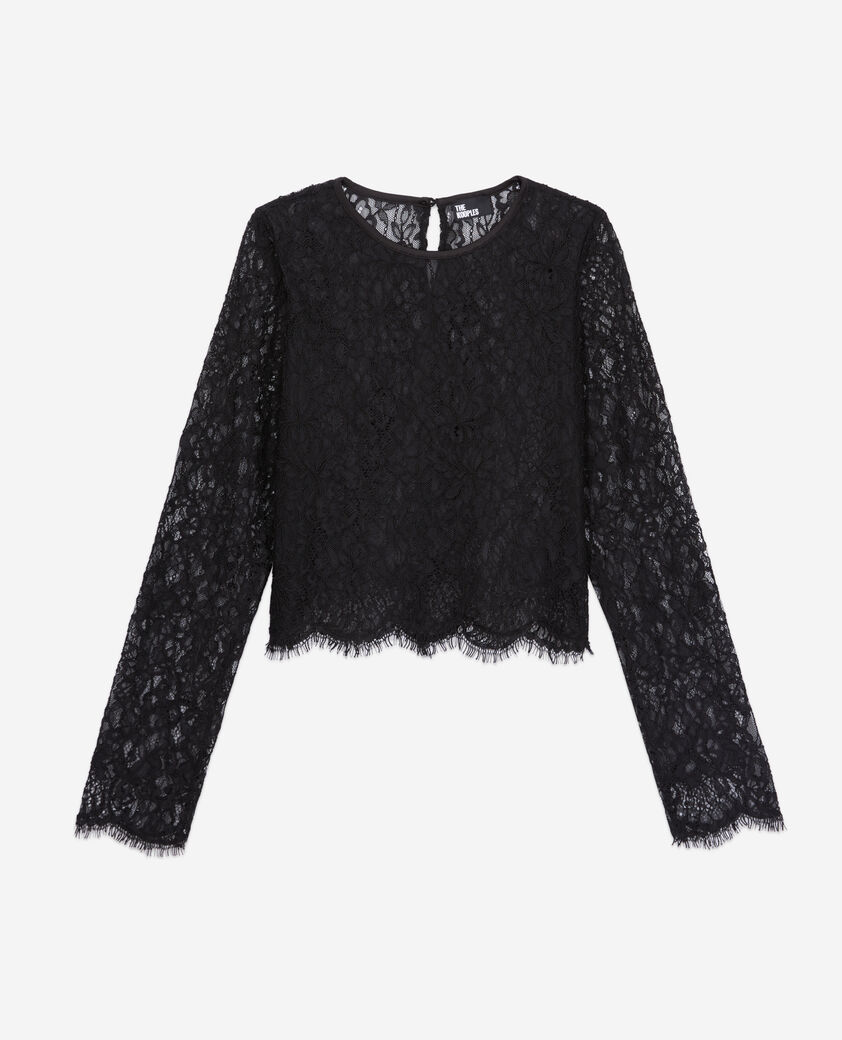 The Kooples MUJER BLACK top corto negro encaje