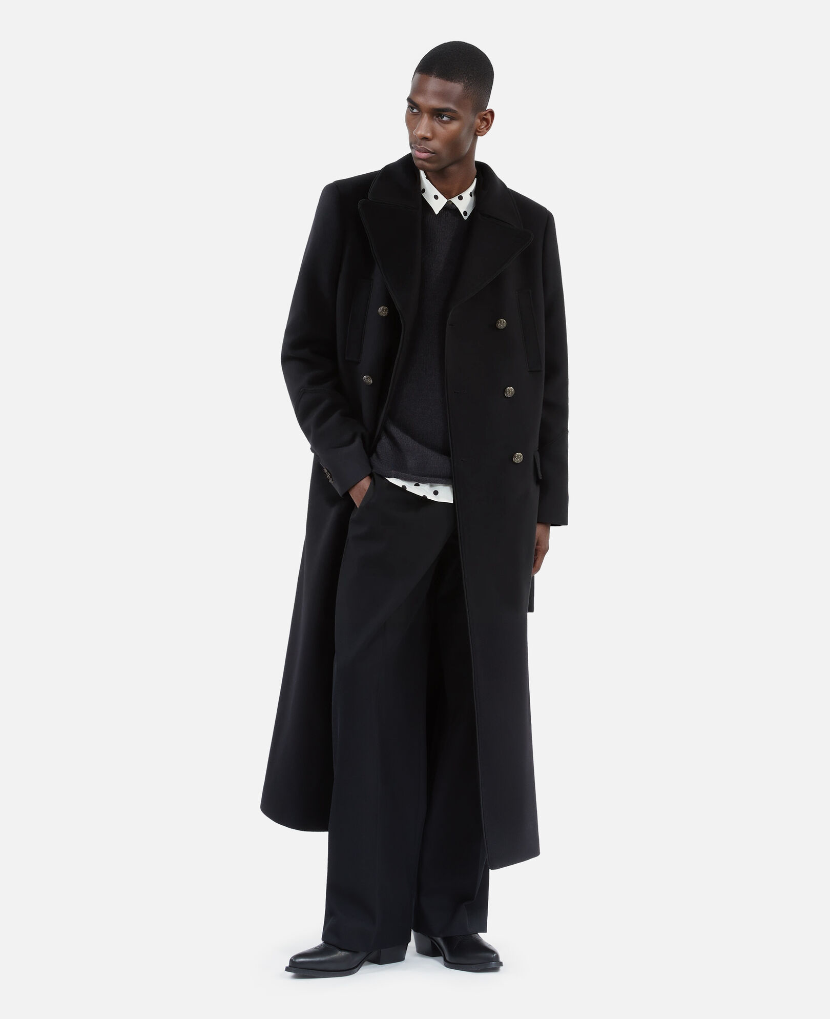 The Kooples HOMME BLACK manteau long en laine mélangée noire