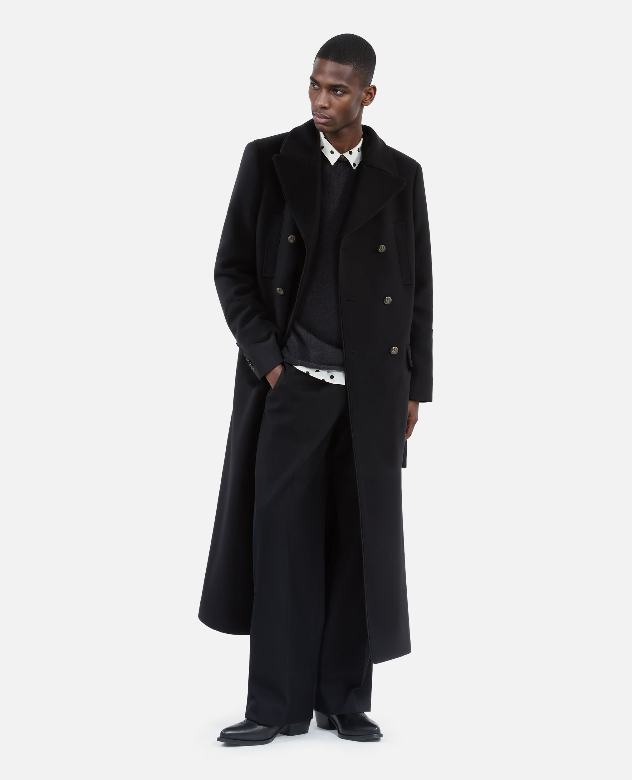 Manteau long en laine mélangée noire, BLACK, hi-res image number null