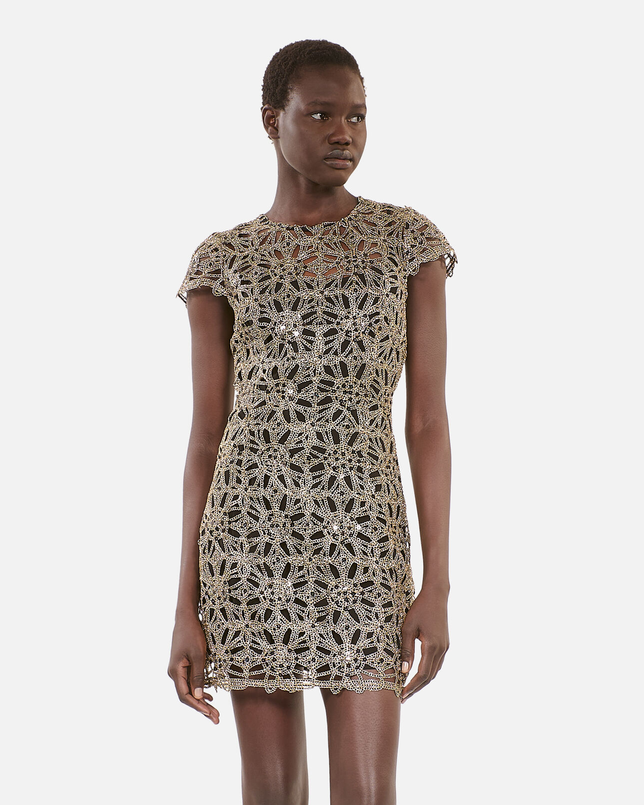 The Kooples DAMEN ANTIC GOLD goldenes, kurzes kleid aus guipure