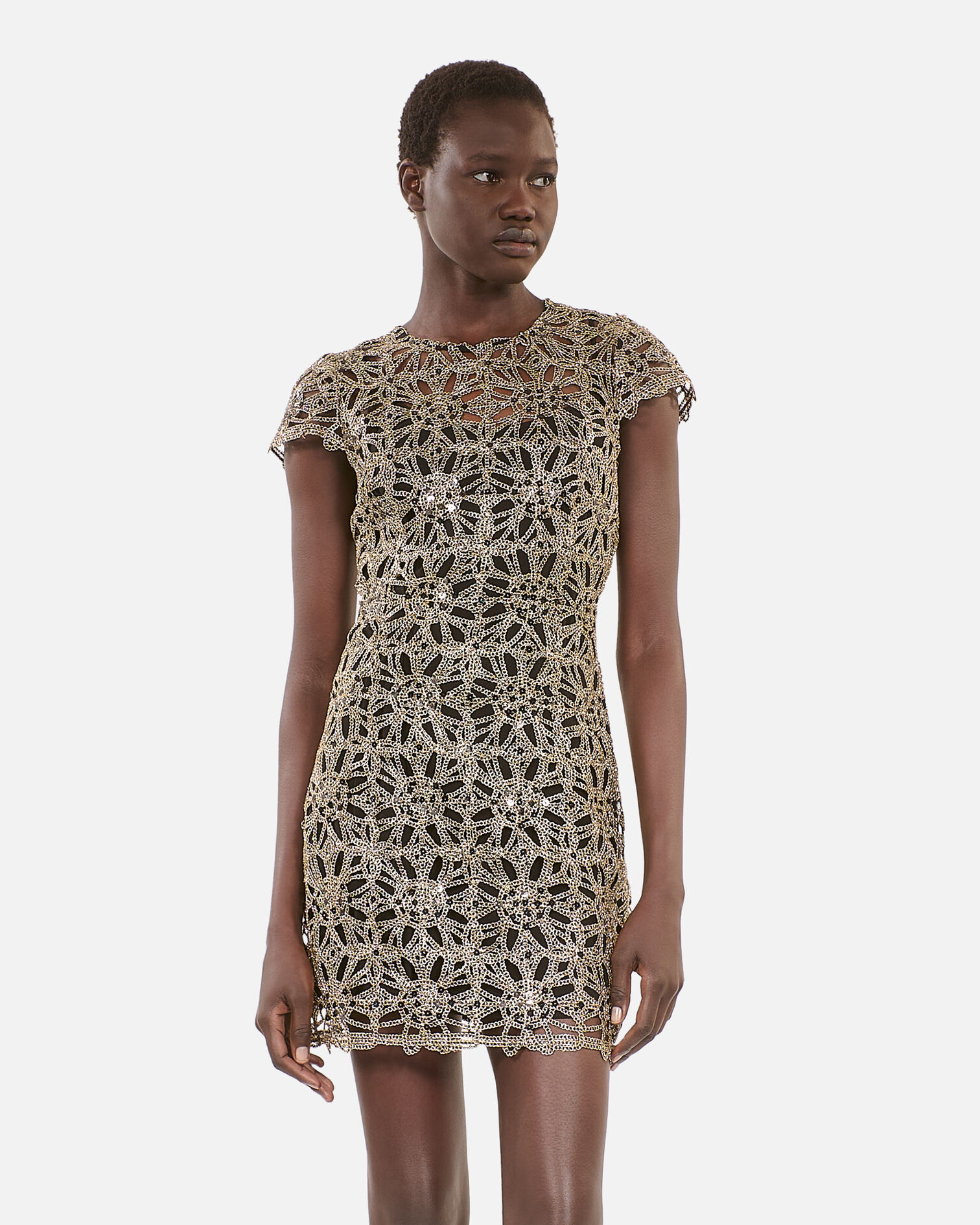 Goldenes, kurzes Kleid aus Guipure, ANTIC GOLD, hi-res image number null