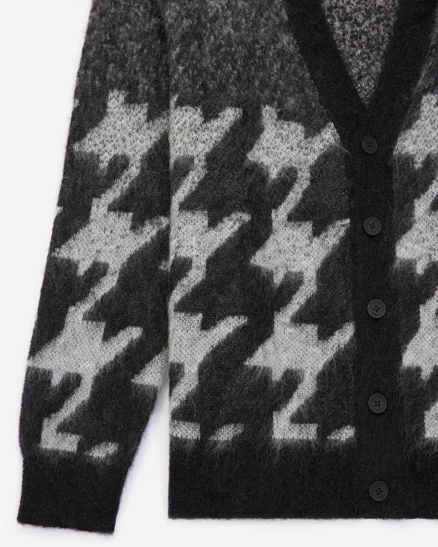 Cardigan mohair noir motif pied-de-poule, DARK GREY MELANGE / BLACK, hi-res image number null