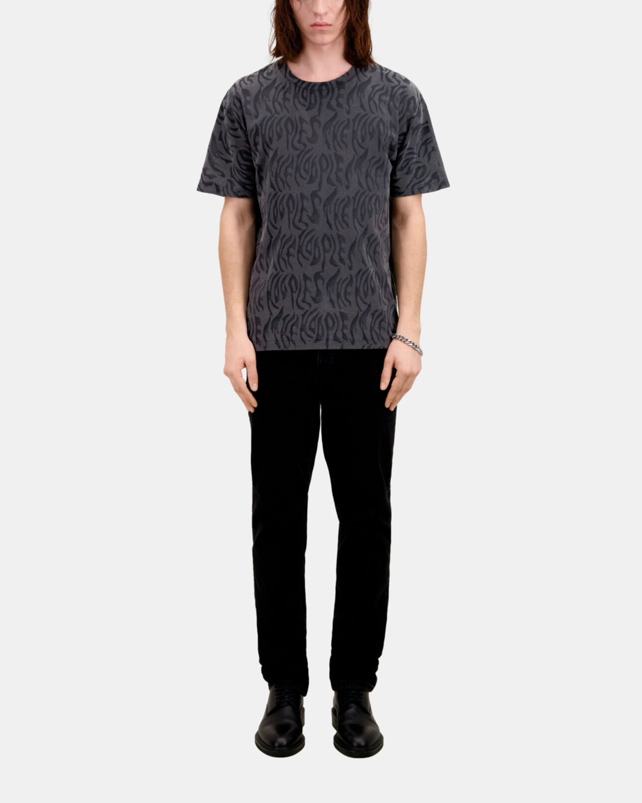The Kooples MEN BLACK WASHED men's printed t-shirt