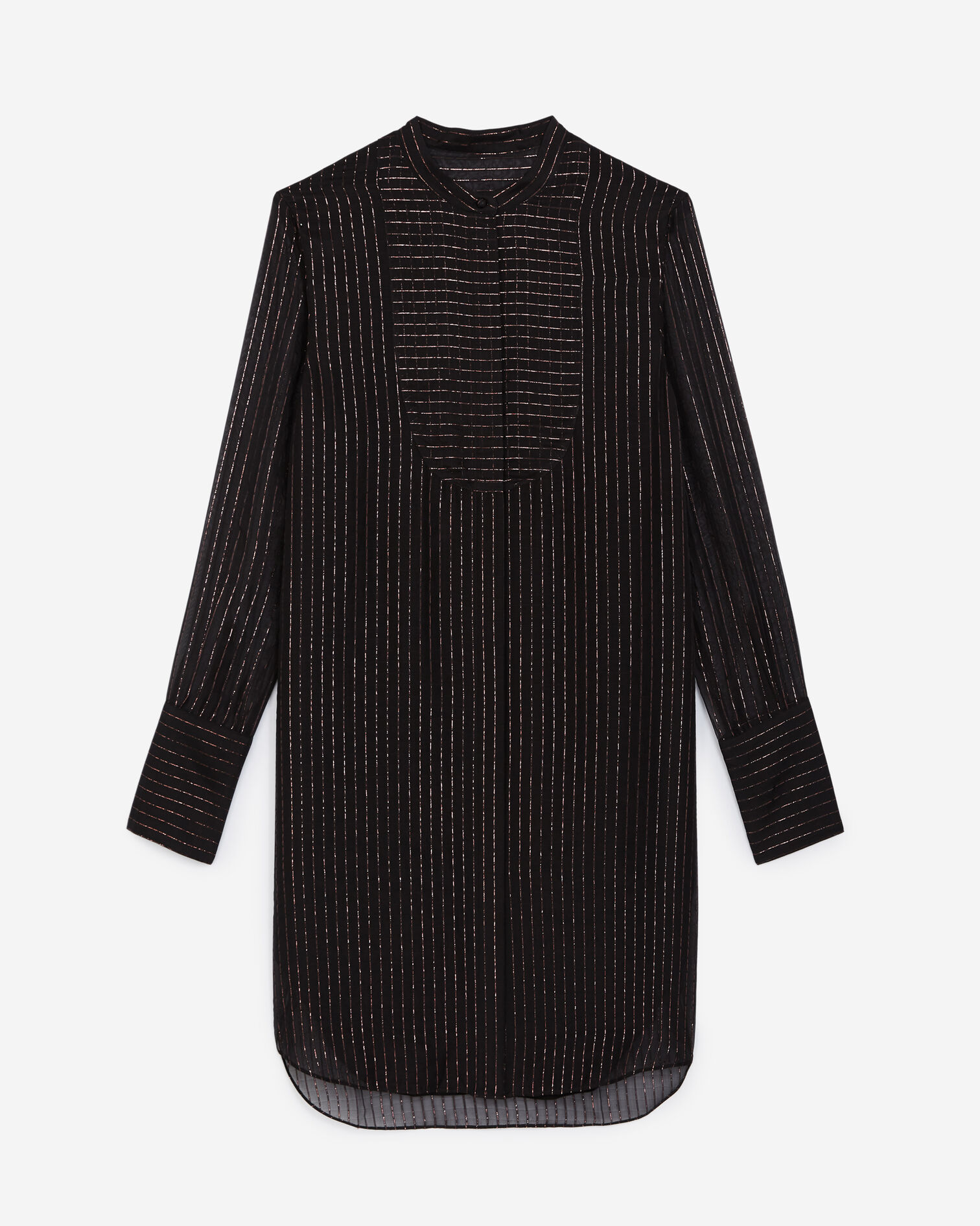 Robe courte noire façon chemise rayée, BLACK, hi-res image number null