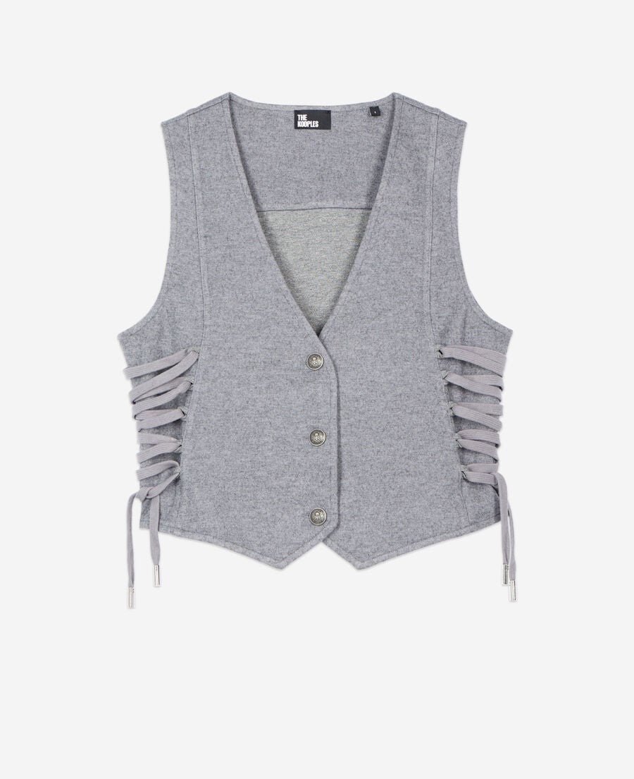 The Kooples FEMME GREY MELANGE gilet en laine avec la&ccedil;age gris