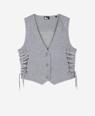 The Kooples FEMME GREY MELANGE gilet en laine avec la&ccedil;age gris