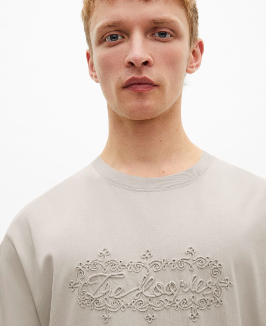 The Kooples HOMME BEIGE GREY t-shirt avec broderie logo beige