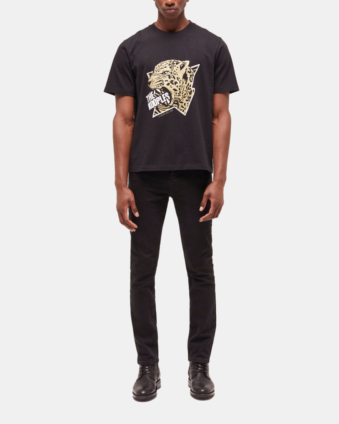The Kooples HOMME BLACK-ANTIC GOLD t-shirt homme sérigraphié noir