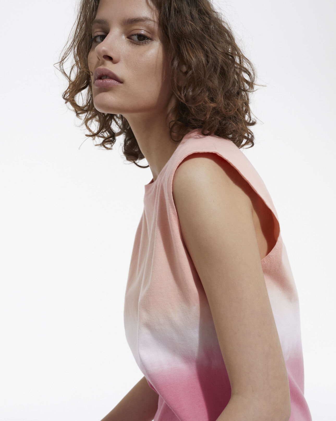 The Kooples FEMME BLUSH t-shirt coton rose et blanc motif dégradé
