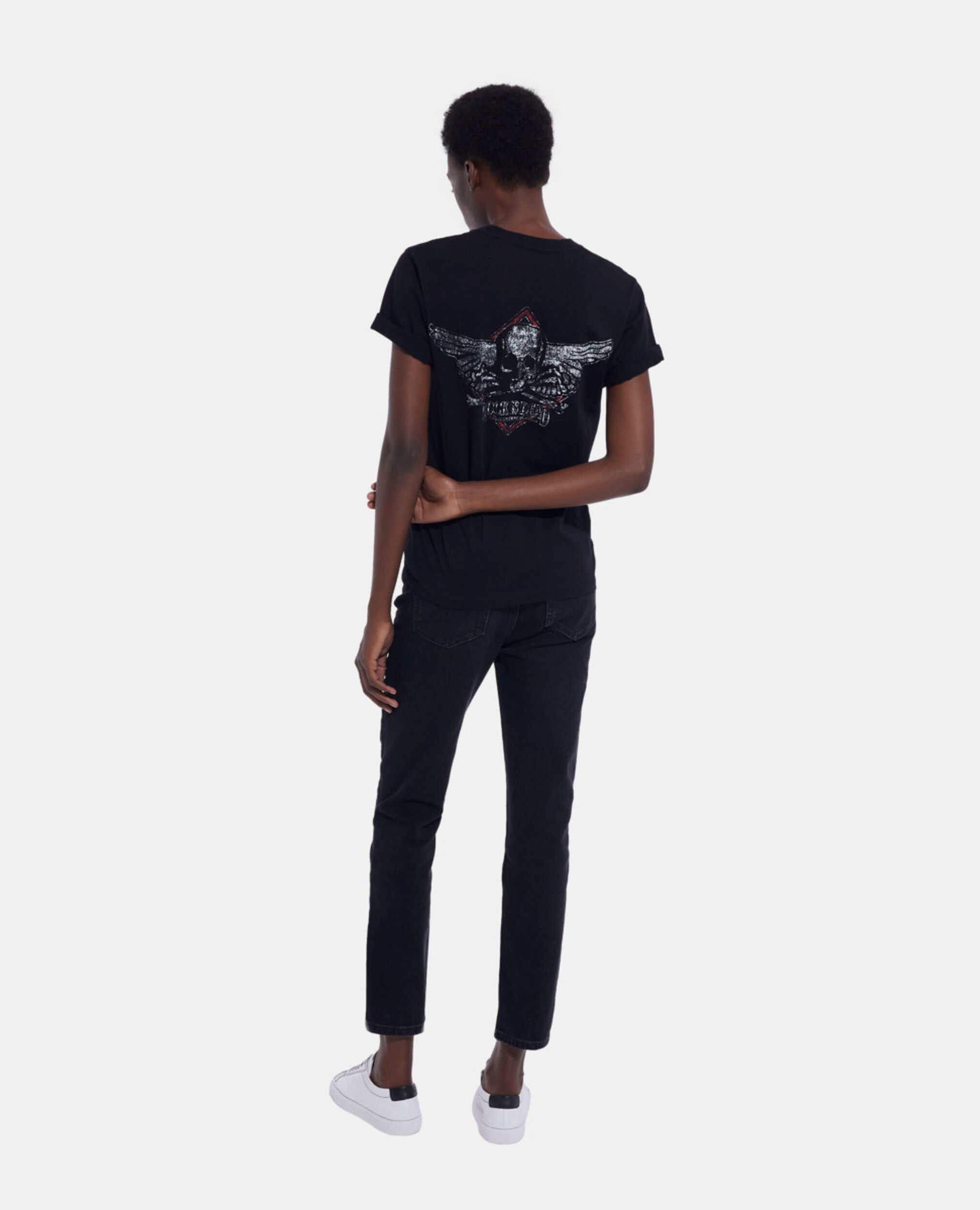 Black T-shirt with screen print, BLACK WASHED, hi-res image number null