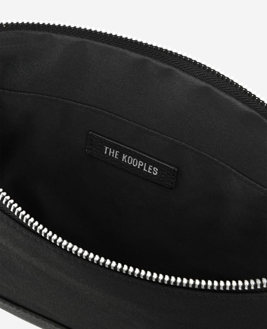 The Kooples MEN BLACK black canvas and grained leather travel pouch