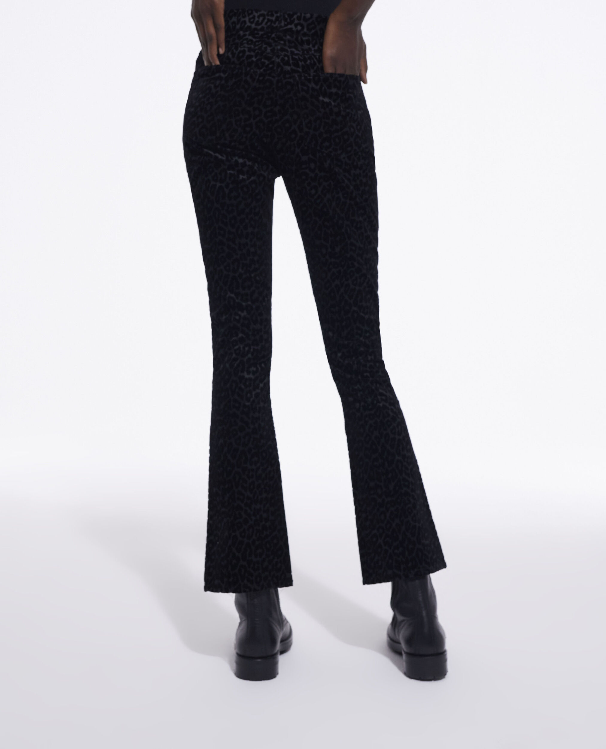 Black velvet suit pants with leopard print, BLACK, hi-res image number null
