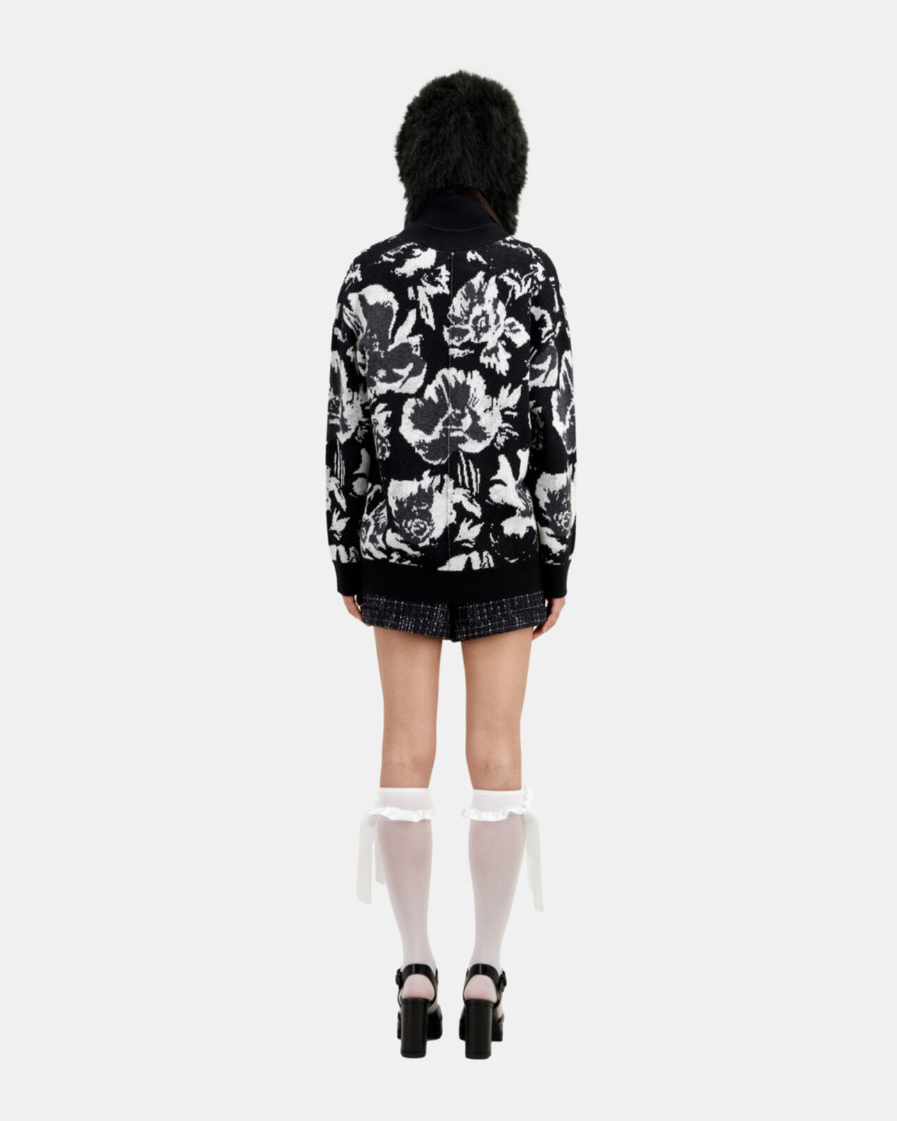 The Kooples WOMEN BLACK WHITE wool-blend floral cardigan