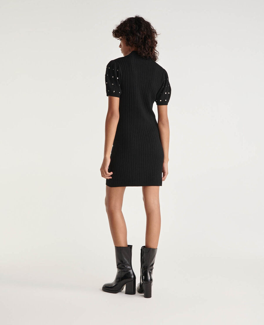 short black wool dress with stud details