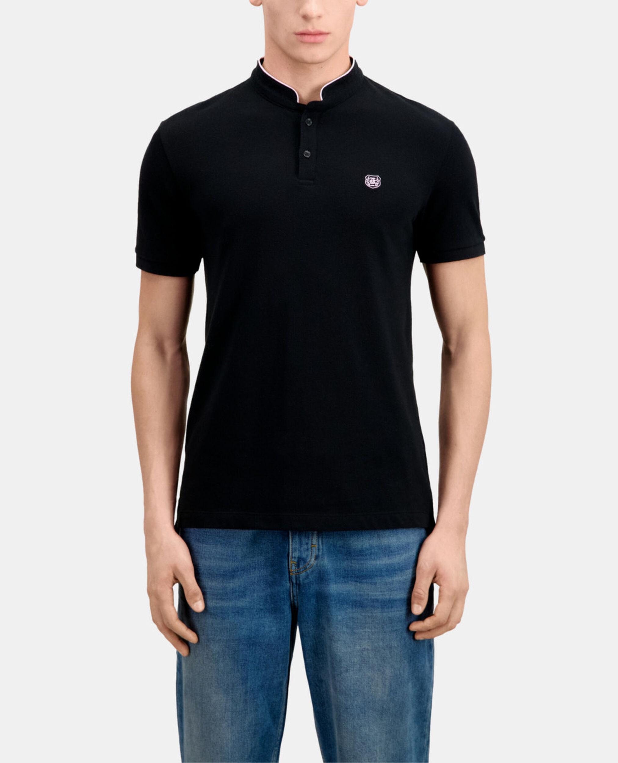Black cotton polo t-shirt, BLACK / PINK, hi-res image number null