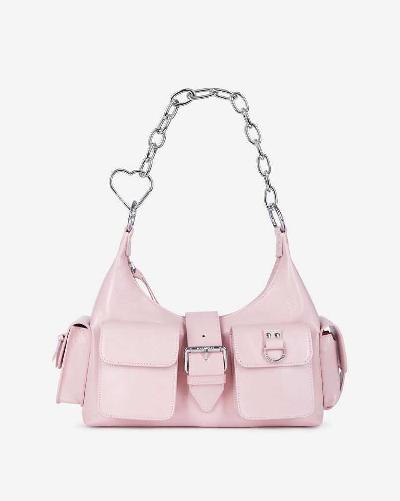 The Kooples FEMME PINK sac amelia chaîne en cuir craquelé rose