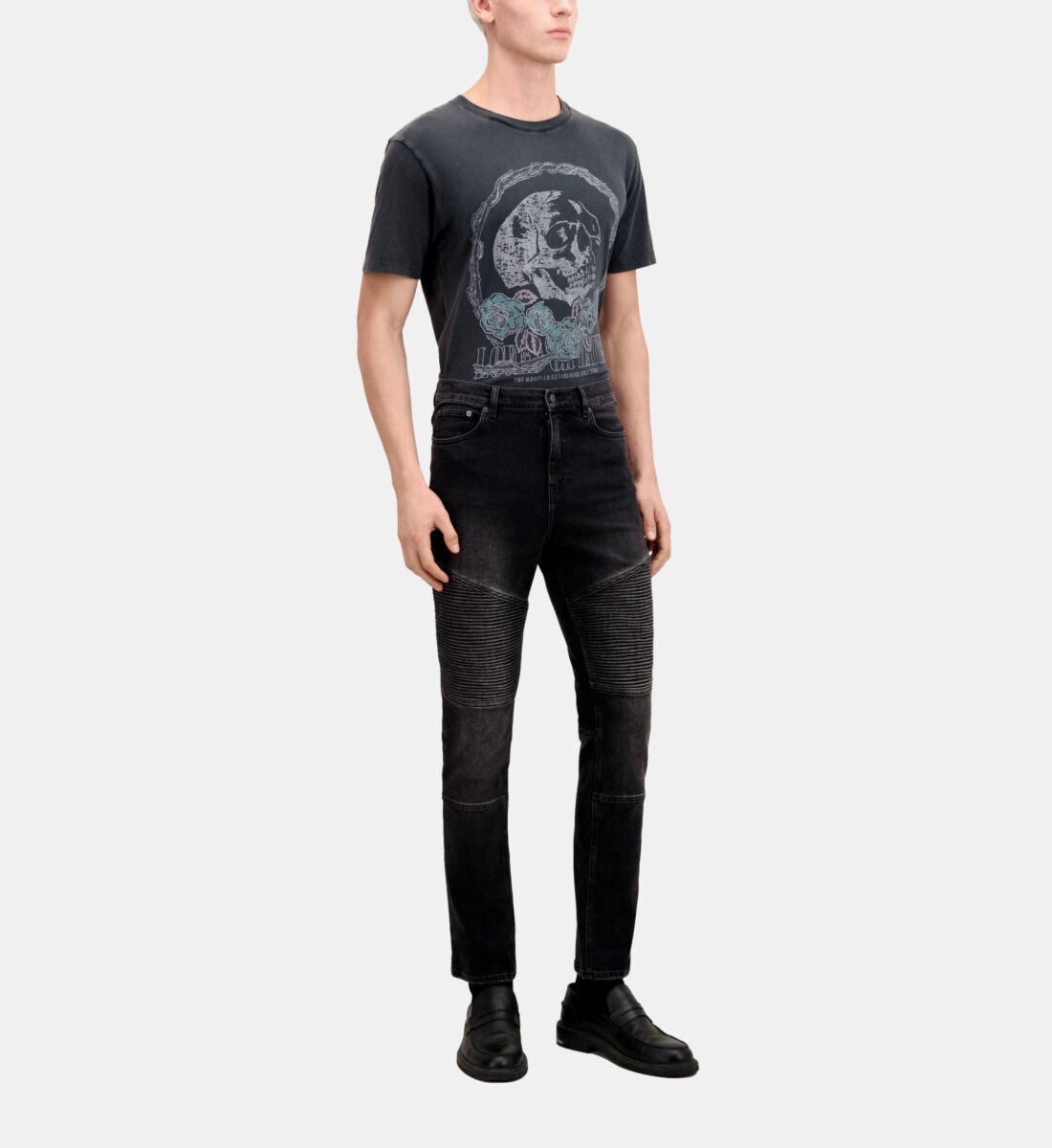 Mens skinny biker jeans black best sale