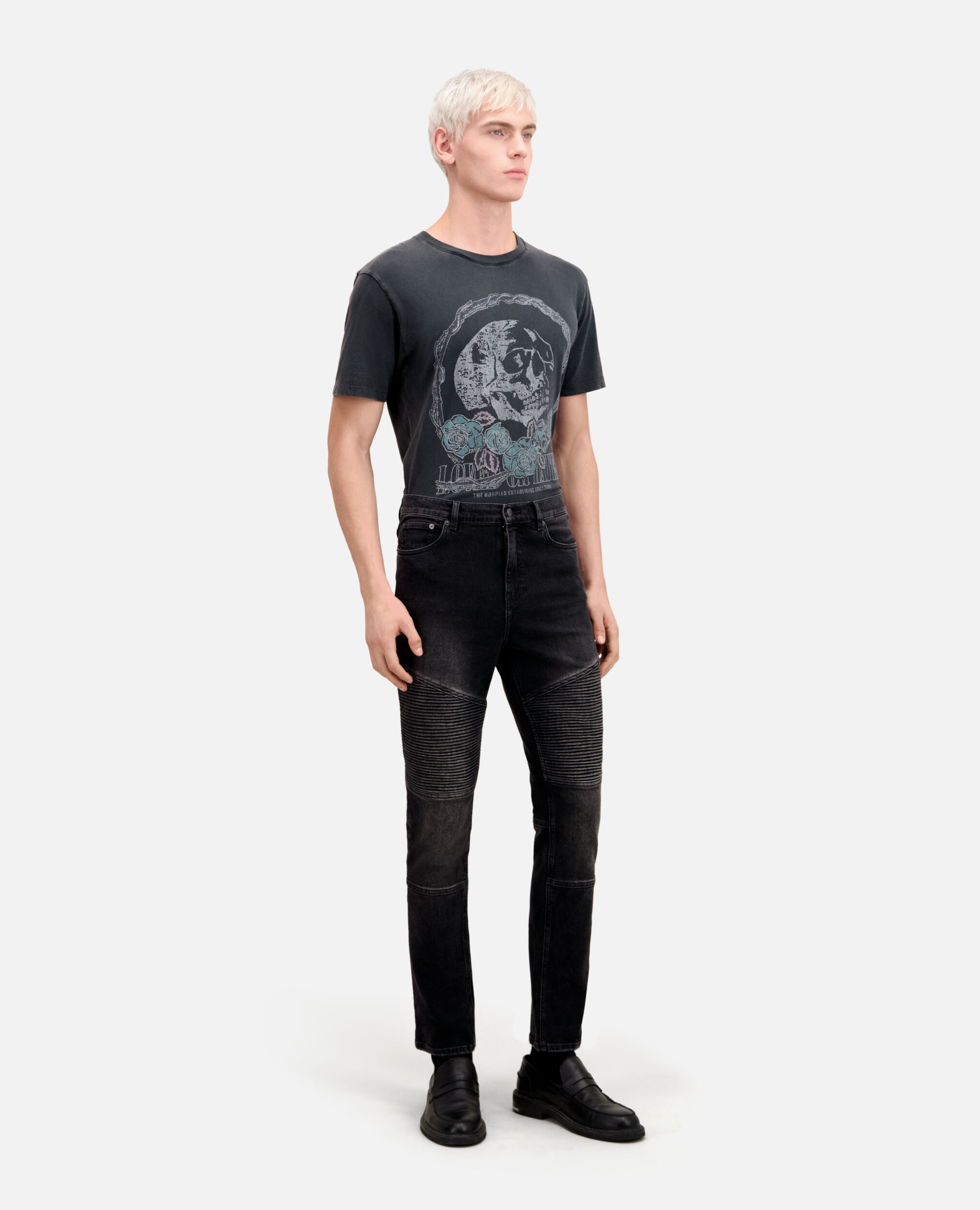 Black slim biker jeans, BLACK WASHED, hi-res image number null