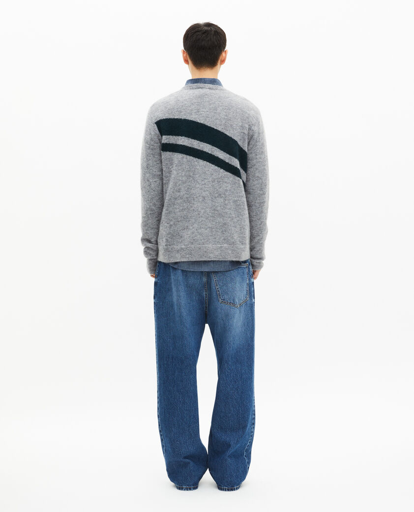 The Kooples MEN MIDDLE GREY sweater with contrasting grey stripes