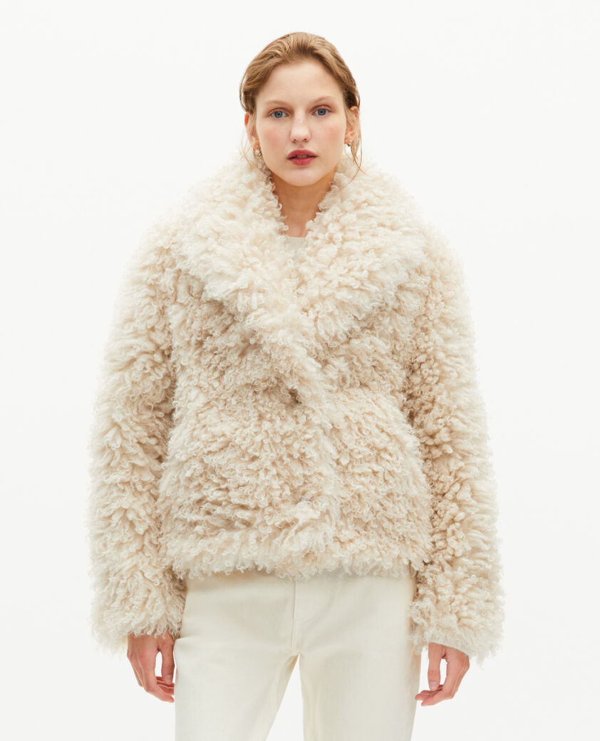 The Kooples FEMME ECRU manteau court effet fourrure écru