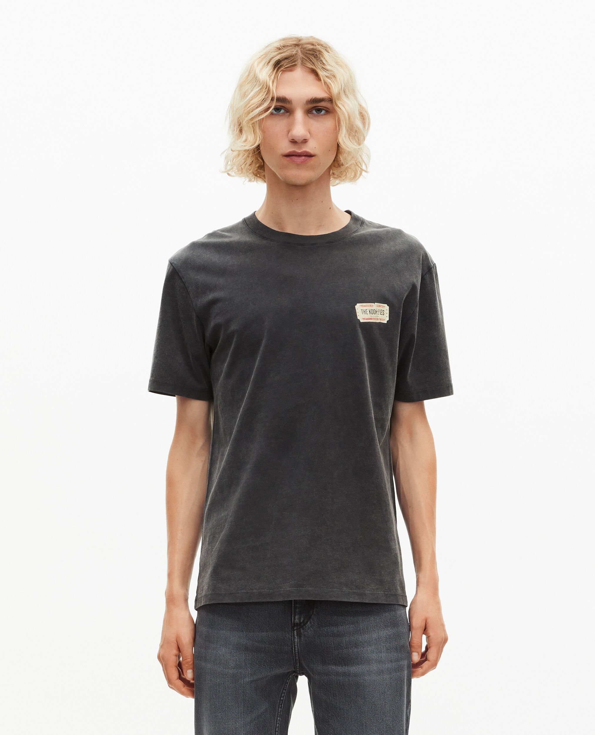 T-shirt with faded black silk-screen print, BLACK WASHED, hi-res image number null