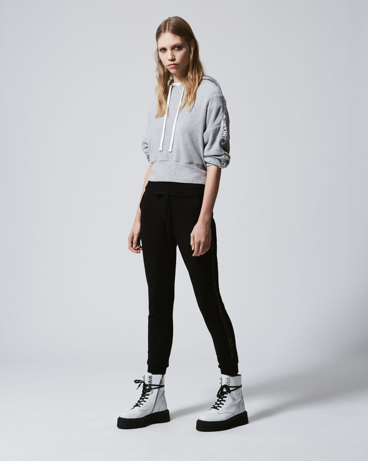 The Kooples WOMEN LIGHT GREY light grey hoodie with tulle insert