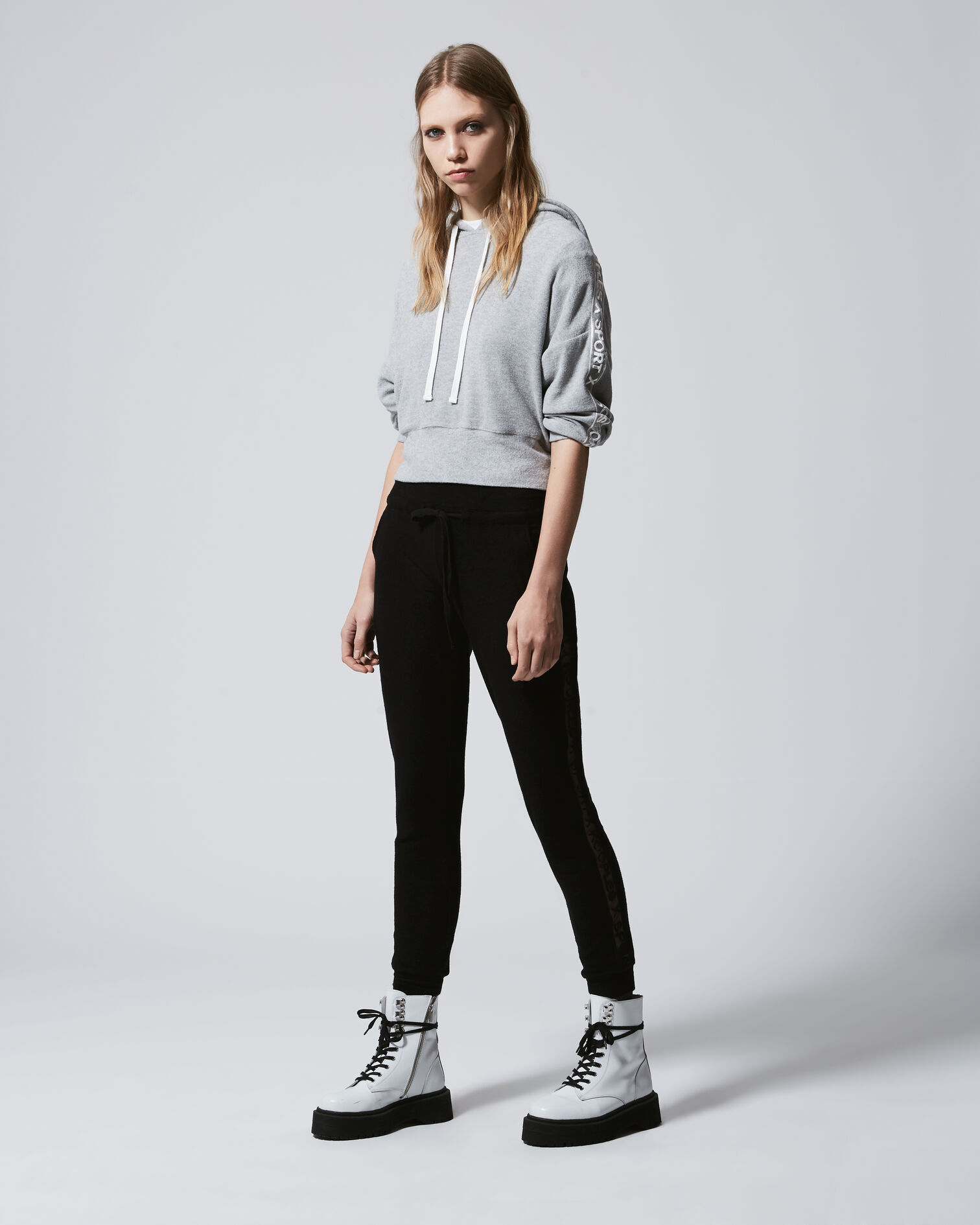 Light grey hoodie with tulle insert, LIGHT GREY, hi-res image number null
