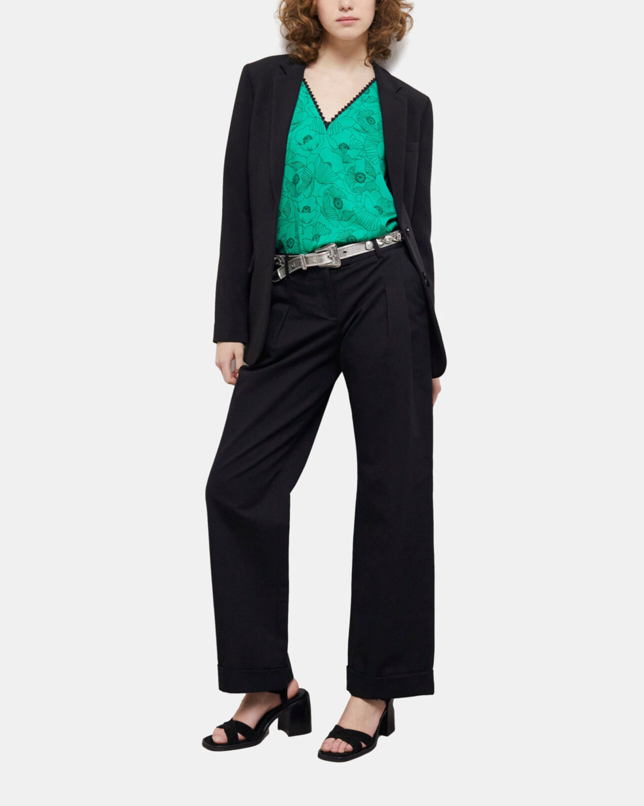 The Kooples FEMME GREEN top imprimé avec détails en dentelle