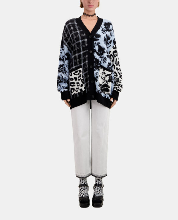 cardigan avec patchwork en laine mélangée