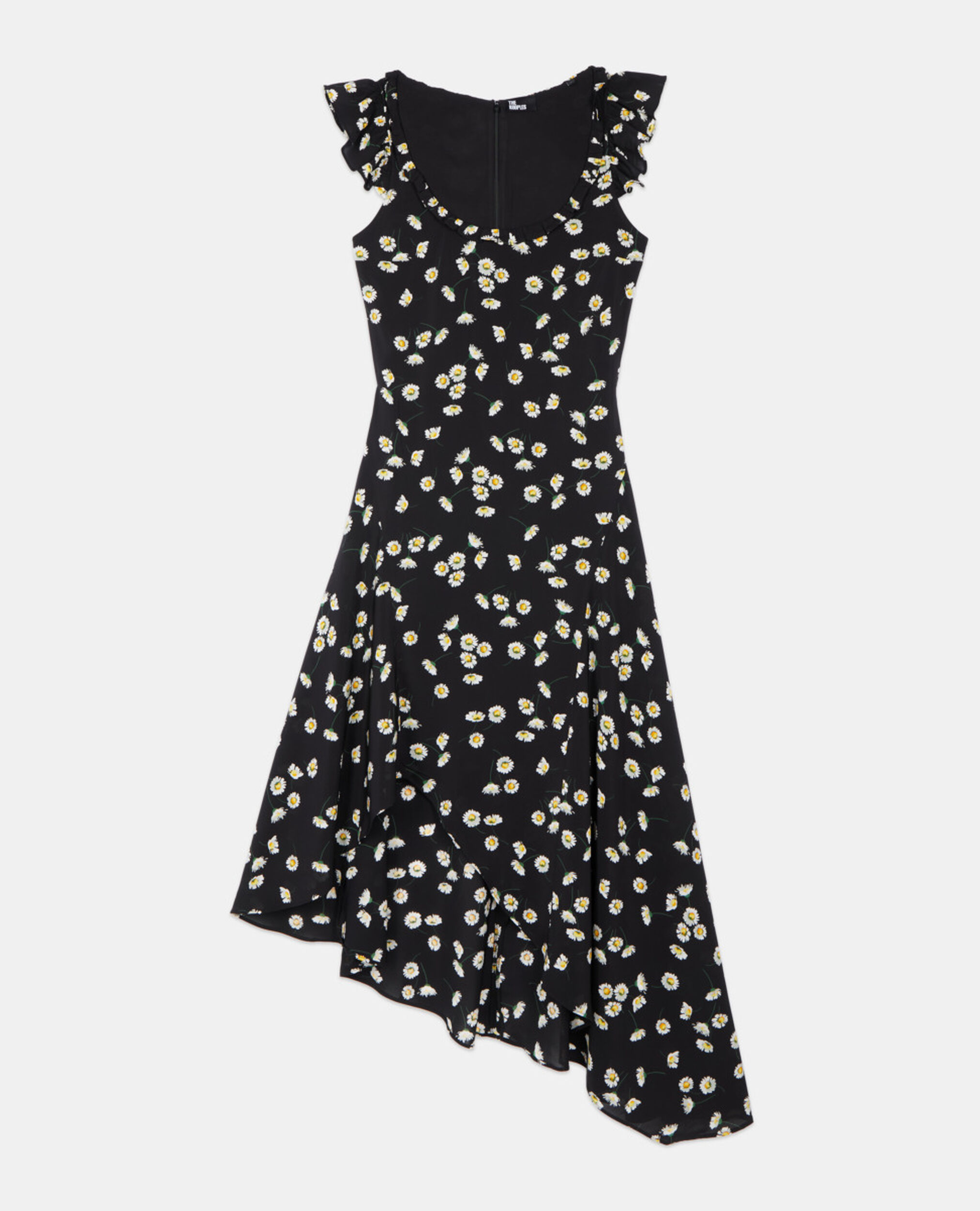 Floral printed long dress, BLACK WHITE, hi-res image number null